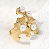 304 Stainless Steel with Imitation Pearl Cuff Open Rings for Women RJEW-Z144-01G-04-2