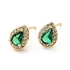 Green Cubic Zirconia Teardrop Stud Earrings EJEW-F288-20-2