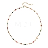 Faceted Natural Indian Agate Round Beads & 304 Stainless Steel Tiny Cross Handmade Link Chain Necklaces NJEW-JN05842-03-4