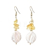 Natural Citrine/Natural Amethyst/Natural Rose Quartz/Natural Amazonite Chip & Natural Keshi Pearl Dangle Earrings EJEW-JE07445-3
