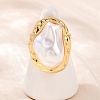 Brass ABS Plastic Pearl Cuff Rings for Women RJEW-L132-02G-1