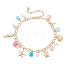 Ocean Theme Dyed Natural Agate & Glass Pearl & 304 Stainless Steel Starfish Turtle Charm Anklets for Women AJEW-AN00798-3