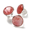 Cherry Quartz Glass Round Adjustable Rings RJEW-K371-09S-23-1