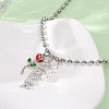 Mother's Day Brass Micro Pave Clear Cubic Zirconia Enamel Red Rose Flower Mama Pendant Necklaces for Women NJEW-A071-02P-3