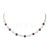 Shell Pearl and Natural Amethyst Round Beads Link Chain Necklaces for Women NJEW-JN05635-2