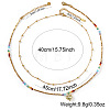 Rainbow Glass & Natural Stone & Brass Beaded Stainless Steel Chain Double Layer Necklaces with Heart Pendant for Beach Vacation Accessories TH6527-1-5