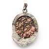 Fashionable Retro Antique Silver Necklace Findings Alloy Gemstone Oval Pendants X-G-M033-05AS-2