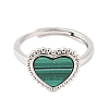 Heart Natural Malachite Adjustable Rings RJEW-Q817-05P-03-2