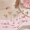 18Pcs 9 Styles Brass & Baking Paint Glass Pearl Round Beads Brooches JEWB-HY00006-4