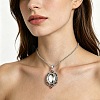 Alloy Glass Hollow Oval Pendant Necklaces for Women WG278AD-01-4