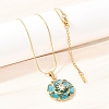 304 Stainless Steel Pave Clear Cubic Zirconia with Enamel Flower Pendant Necklaces NJEW-H088-02G-3