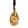 Natural Picture Jasper Teardrop Pendant Adjustable Cotton Cord Long Necklaces for Women WG5FD2E-01-2