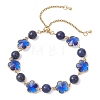 Glass & Natuarl Lapis Lazuli Slider Bracelets BJEW-JB12898-01-2