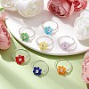 7Pcs 7 Styles Flower Glass Beads Finger Rings RJEW-JR00710-01-2