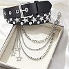 2Pcs 2 Styles Alloy Star & Black PU Leather Chain Belts DIY-CL0002-54-4