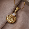 316 Surgical Stainless Steel with Imitation Pearl Shell Shape Pendant Necklaces for Women MG3658-3