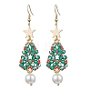 Glass Seed & Glass Pearl Beads Tree Dangle Earrings EJEW-MZ00276-02-1