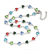 304 Stainless Steel & Glass Heart Link Chain Necklaces NJEW-P315-03P-01-1