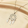 Non-Tarnish Woven Net/Web with Feather 304 Stainless Steel Boho Pendant Necklaces for Women NJEW-G087-06P-1