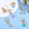 6Pcs 6 Colors Transparent Resin with 304 Stainless Steel Heart Pendant Keychain KEYC-AR00010-3