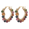 2 Pairs 2 Styles Natural Green Jade Imitation Tourmaline Beaded Hoop Earrings EJEW-JE06943-4