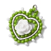 Glass Seed Beaded Heart with Rose Pendants PALLOY-MZ01030-01-2