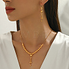 Vintage Brass Round Beaded Tassel Necklace & Earrings for Women HX9279-4