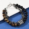 Natural Round Tiger Eye & Frosted Black Bead Bracelets BJEW-M081-01B-5