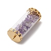 Glass Tube with Natural Amethyst Chip Beads Inside Pendants FIND-B054-01G-02-2