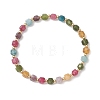 Natural Gemstone Cube & Stainless Steel Beads Stretch Bracelets for Women BJEW-JB13348-3