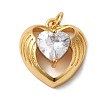 Heart with Wing Rack Plating Brass Clear Cubic Zirconia Pendants KK-K377-20G-1