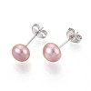Natural Pearl Half Round Stud Earrings EJEW-Q701-01A-01A-03-2