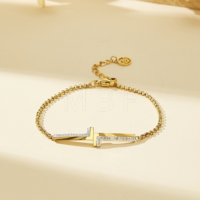 Korean Style 201 Stainless Steel Crystal Rhinestone Double Letter L Link Bracelets for Women NJ2607-1
