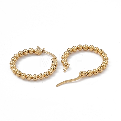201 Stainless Steel Round Beaded Hoop Earrings with 304 Stainless Steel Pins for Women EJEW-B016-01C-G-1