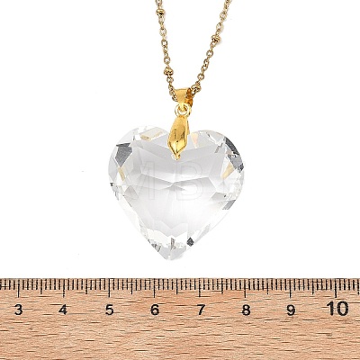 Valentine's Day Faceted Clear Glass Heart Pendant 304 Stainless Steel Satellite Chain Necklaces for Women NJEW-JN06074-01-1