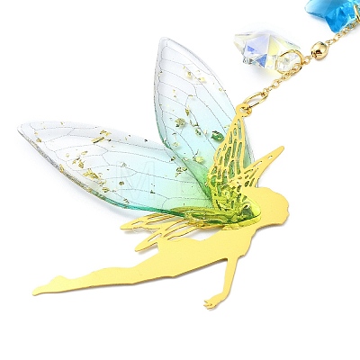 Brass & Transparent Epoxy Resin Fairy Pendant Decoration HJEW-JM02635-01-1