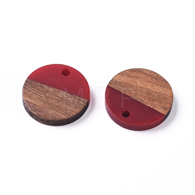 Flat Round Resin & Walnut Wood Pendants RESI-X0001-24-1
