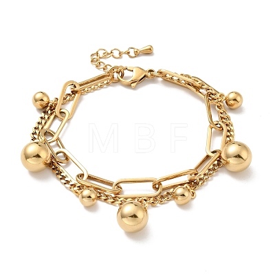 Round Ball Charm Multi-strand Bracelet BJEW-G639-23G-1