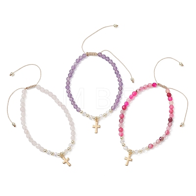 Mixed Stone Braided Bead Bracelets BJEW-JB12958-01-1