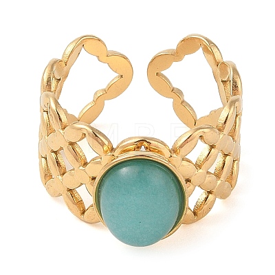 Oval Natural Amazonite Finger Rings RJEW-Z057-13G-04-1