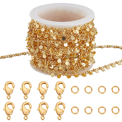 DIY Brass Curb Chains with Flat Round Charms Necklaces/Bracelets Making Kits DIY-BBC0002-37-1