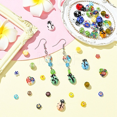 50Pcs 5 Styles Handmade Millefiori Lampwork Beads LAMP-YW0001-93-1