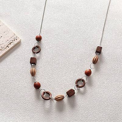 Boho Alloy & Wood & Plastic Beaded Chain Necklaces WGF3883-01-1