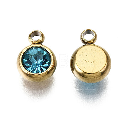 PVD Vacuum Plating 201 Stainless Steel Rhinestone Charms X-STAS-S068-12G-1