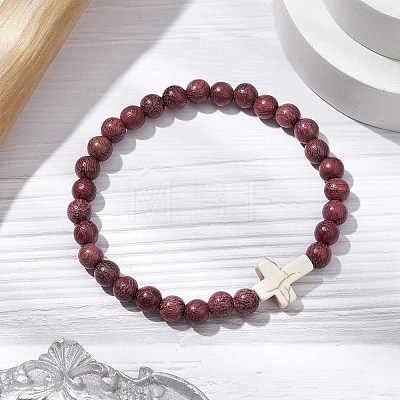 Natural Wood Beads Stretch Bracelets for Women BJEW-JB11338-04-1