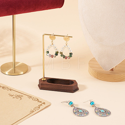 Iron L Shaped Dangle Earring Display Stands with Wooden Trays EDIS-TAC0003-01-1