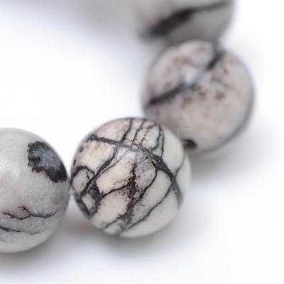 Round Natural Black Silk Stone/Netstone Bead Strands G-R345-6mm-20-1