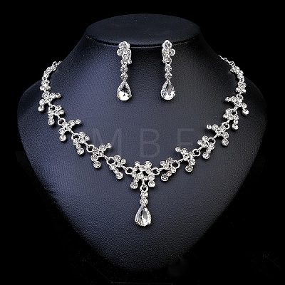 Alloy & Rhinestone Studs Earrings & Necklaces Set PW-WG1364A-13-1