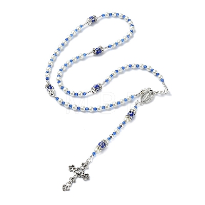 Cross & Virgin Mary Alloy Rosary Bead Necklaces NJEW-JN05123-03-1