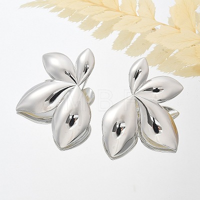 Brass Leaf Stud Earrings EJEW-R016-21P-1